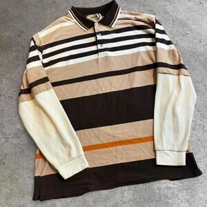 212 NYC Men's XL Layered Long Sleeve Shirt Polo Striped Brown Orange Y2K Style